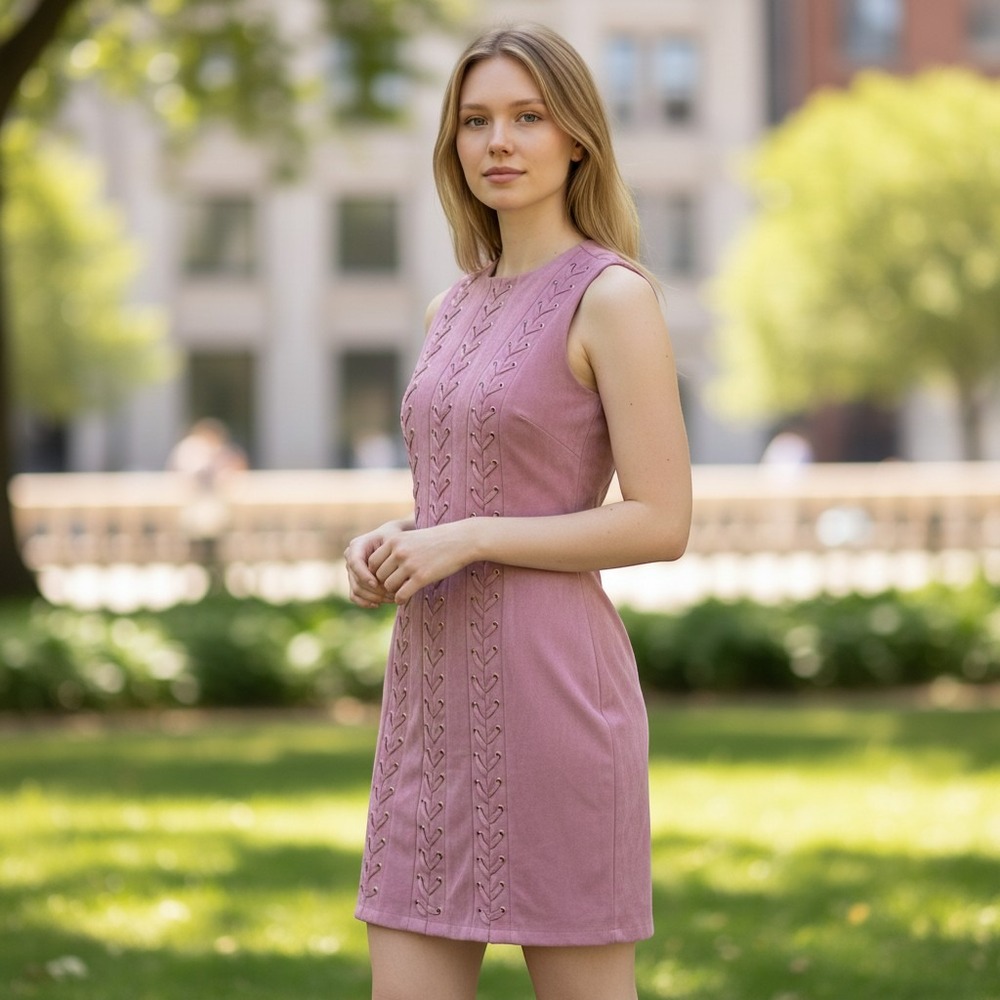 Boston Proper Sheath Dress Womens Size 4 Pink Faux Suede Lace Up Grommet NEW